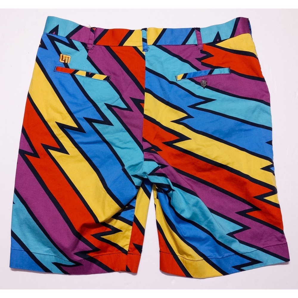 LOUDMOUTH GOLF Men's Shorts Zig Zag Lightning Blue Red Yellow ~ Fits 38 - Picture 7 of 8